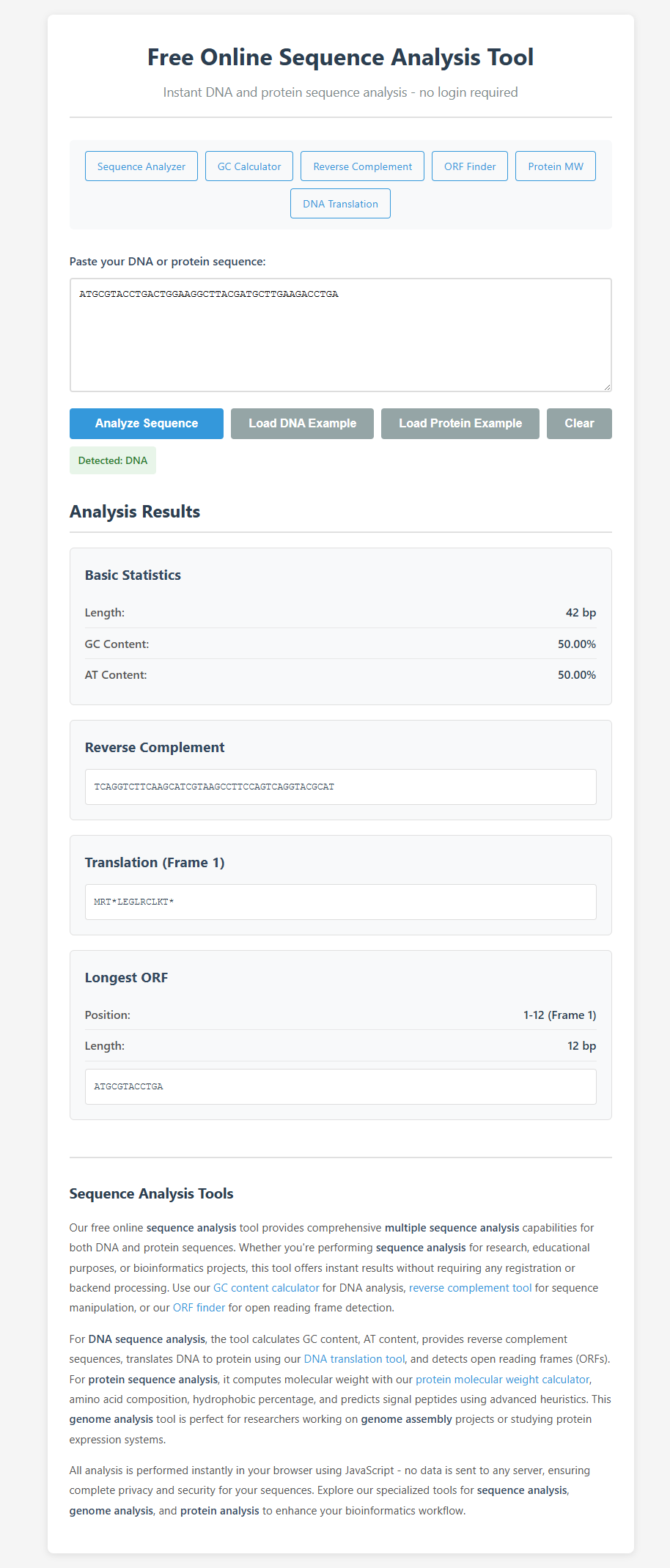 Main page with DNA analysis example (EN)